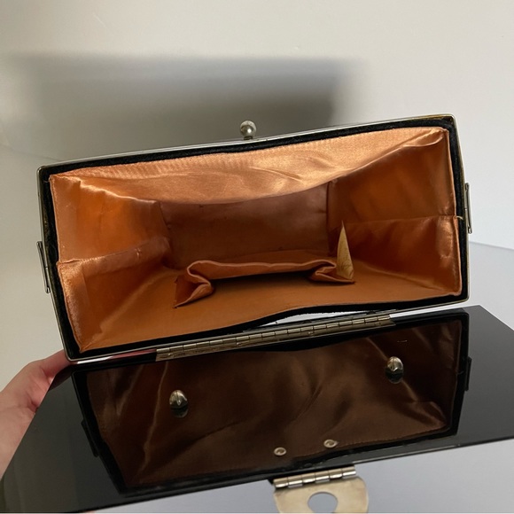 Vintage 1950s chrome, black lucite & velvet Dorset Rex of Fifth Avenue purse - Picture 2 of 16